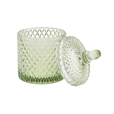 China Hot sales China luxury empty embossed glass large candle vessel with lid manufacturer