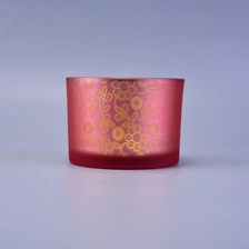 China frosted red outside glass candle holder with gold inside, decorative glass candle vessel manufacturer