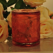China Sunny design luxury embossed Glass candle holder with glass lids manufacturer