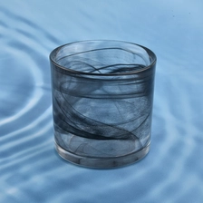 China black stained glass vessel, decorative glass candle jar with ground edge top manufacturer