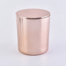 China rose gold plating glass candle jar, cylinder glass candle holder with lid manufacturer