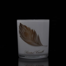 China Suppliers cylinder white pattern custom glass candle jars 10oz 14oz manufacturer
