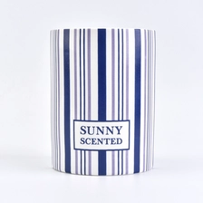 China wholesale candle jars with stripes decal, empty ceramic candle holder manufacturer