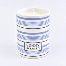 China blue and white lines ceramic candle vessel, simple ceramic candle holder manufacturer