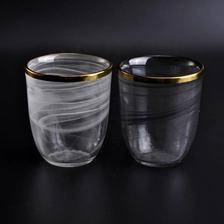 China Thin black glass candle jars with gold rim home decoration wholesale manufacturer