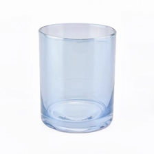 China blue shiny glass vessel for candle making, unique glass votive candle holders manufacturer