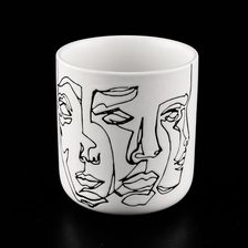 China Luxury white face pattern scented ceramic candle jars wholesale 6 oz 7 oz 8 oz manufacturer