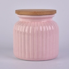 China 680ml pink matte ceramic candle jar scented candle vessel with wooden lid party decor manufacturer