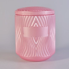 China Colored glass candle container, unique glass candle holder with embossed pattern manufacturer