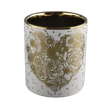 China white cylinder ceramic candle jars with gold printing manufacturer