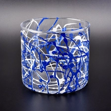 China glass vessel with random lines painting, decorative cylinder glass candle jars manufacturer