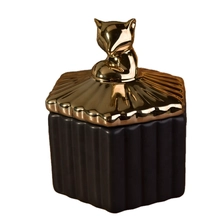 China Geo black square ceramic candle jar scented candle container with metal lid home decor manufacturer