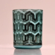 China green glass candle vessel with custom lasering patterns, shiny glass jar for holidays manufacturer