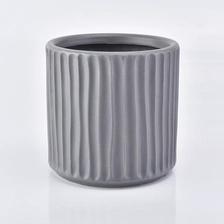 China Grey glazed ceramic vessel with stripes, embossed 16 oz ceramic candle jar manufacturer