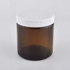 China Hot selling brown custom finish candle glass container with white cover manufacturer