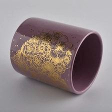 China pink glazing ceramic candle jars with gold printing manufacturer
