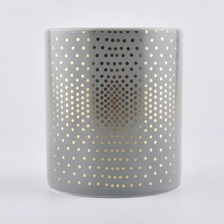China Cylinder ceramic candle container with gold prints, unique ceramic candle holder manufacturer