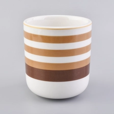 China white ceramic candle vessel with yellow lines, popular shape ceramic candle jars wholesales manufacturer
