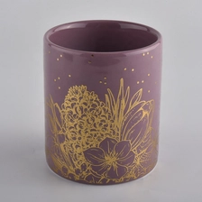 China pink glazed ceramic candle jars with gold printing manufacturer