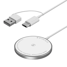 الصين منتج شحن لاسلكي سريع 15 واط مع قاعدة شحن من جميع أنحاء الألمنيوم وكابل شحن USB-A/USB-C (MH-D42) المدمج (MH-D42) الصانع