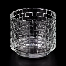China wholesale 12 OZ clear glass candle jar with square pattern design manufacturers manufacturer