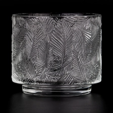 China wholesale customized leaf grain pattern  glass candle jar for home decor manufacturer