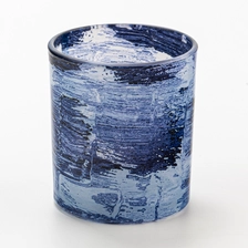 China Modern Blue Brush Empty Glass Candle Holder Jar for Home Decor manufacturer