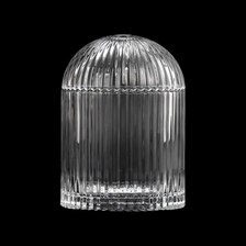 China Popular Vertical Strip Design Glass Candle Vessel 17OZ Candle Holder with Round Lid manufacturer