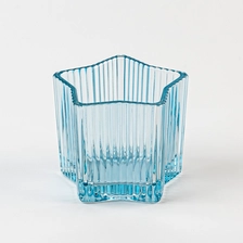 China Popular Design Stripe Decor Light Blue Glass Candle Jar for Scented Candle manufacturer