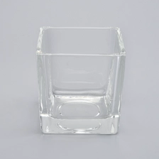 China 16oz square hotel decoration high-white transparent glass candle holder manufacturer