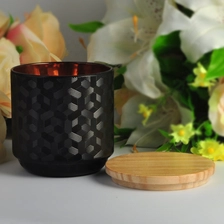 China 10oz 12oz 14oz 16oz Wholesales laser black glass candle holder with wooden lid manufacturer