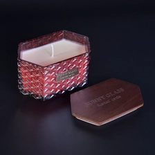 China 10oz Home decoration luxury Polygon custom candle glass jars with wood lid manufacturer