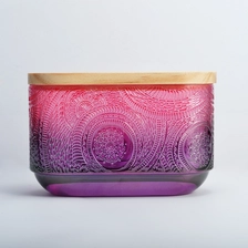 China 10oz chinese luxury pink glass candle jar with wooden lid manufacturer