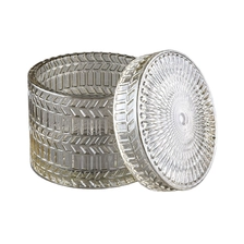China wholesale luxury geo cut candle container glass with glass lid manufacturer