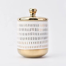 China Customized electroplate ceramic candle container with golden lid 10oz manufacturer