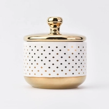 China Natural empty ceramic candle holder set with gold lids manufacturer
