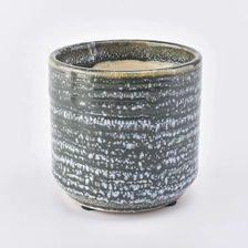 China Round empty striped votive candle holder tea light ceramic candle jars wedding decor supplier manufacturer