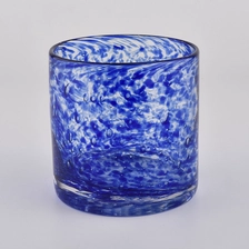 China Mouth blown glass candle vessels with colorful decoration manufacturer