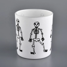 China home decor white glass candle jar with black artwork manufacturer