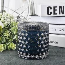 China Manufacturer empty dark blue custom candle glass jars holder with lid manufacturer