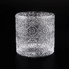 China Patent design clear embossed glass candle jars manufacturer