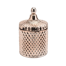 China luxury embossed glass candle jar with lid geo cut glass candle jar manufacturer