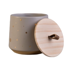 China Wholesales empty grey ceramic modern candle jar with wood lid manufacturer