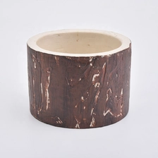 China 8oz brown wood pattern concrete candle holder for home decor manufacturer