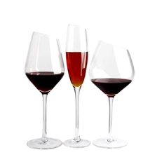 China wholesale luxury clear glasses hand blown long stem slanted champagne flutes wine glasses set goblets manufacturer