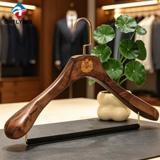 China Elegant Luxury Boutique Display Men's Suit Glossy Brown Smooth Wooden Custom Hanger Factory China manufacturer