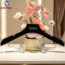 China Luxury Custom logo Anti-slip Lady Velvet Flocked Skirt Hanger with Detachable Clips Supplier China manufacturer