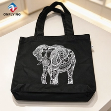 China Luxuriöses, langlebiges tragbares Display, individuelles Logo, schwarzer Canvas-Einkaufstasche-Handtaschenlieferant, China Hersteller
