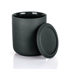 China Matte Black 10oz Ceramic Clay Handmade Stoneware Candle Jar With Lid manufacturer