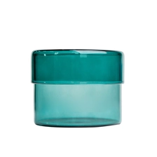 China Blaugrünes Borosilikatglas mit Glasdeckel für Kerzen Hersteller